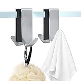 FUMAX Shower Door Hooks, Shower Hooks for Towels, Heavy Duty Drilling-Free Double Sided Towel Hooks for Bathroom Frameless Glass Door, Over The Door Towel Hooks, 2 Packs