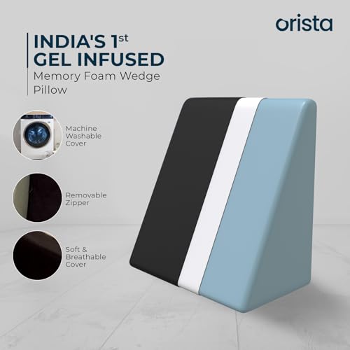 Image of Orista Wedge Pillow Made with Advance Gel Blended Memory Foam Complete Back Support, Acid Reflux, Anti Snoring, Leg Elevation, Improves Comfort and Posture | 20 x 20 x 10 Inch | Black Velvet Cover
