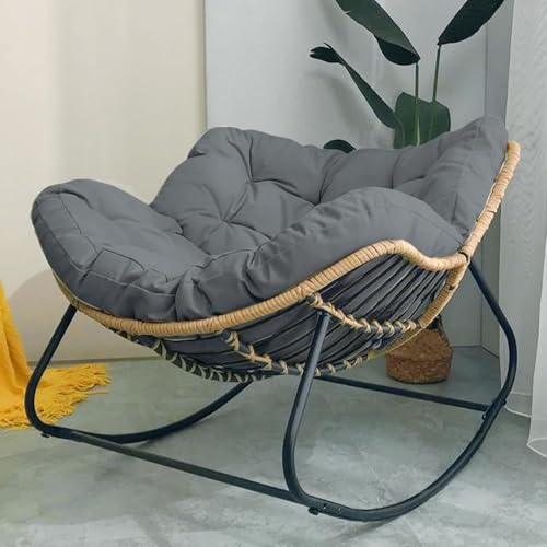 Sedia a dondolo gigante da patio, con cuscino imbottito, oversize, comoda, per interni, sedia a dondolo in vimini a uovo, struttura in acciaio, moderna sedia da salotto per balcone (grigio scuro)