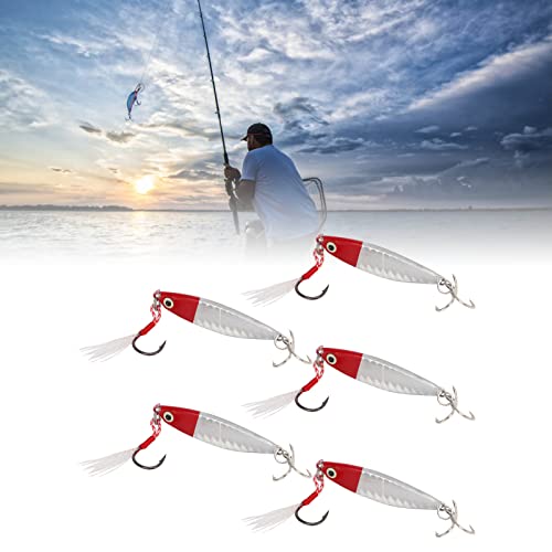 Jig Fish Lure, Vib Fish Lure 15g Banco de ferro realista para o rio Corpo Prateado Cabeça Vermelha