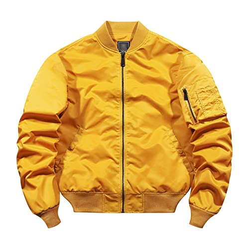 Maiyifu-GJ Bomber Jackets for Mens Classic Slim Fit Lightweight Softshell Coat Cotton Windproof Varsity Baseball Coats (Yellow,Medium)