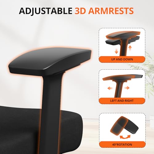 Image of 500 lbs Big and Tall Office Chair, Heavy Duty Mesh Desk Chairs with Comfort Spring-Supported Extra-Wide Seat Cushion, 3D Armrests, Ergonomic Breathable Computer Chair for Heavy People