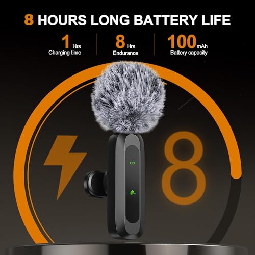 Image of GADGETSWEAR AI J3 Single Wireless Lavalier Microphone with Furry Windshield, Collar Mic for Android, iPhone & USB Devices, Noise Cancelling Mic for Vlogging, YouTube, Podcasting, Interviews