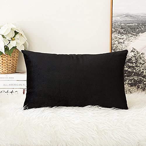 Image of Khooti Velvet Cushion Cover Pack of 1-18 inch x 28 inch / 46 x 71 cm - Black - Soft Pillow Covers Cushion Case for Sofa Bedroom Livingroom Chair Car, Cushion Cover