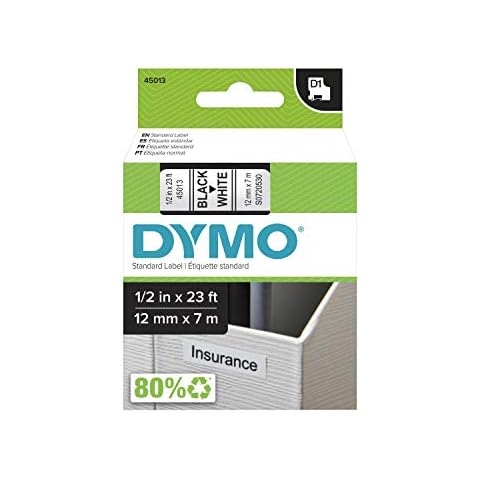 DYMO Standard D1 Labeling Tape Black On White Tape, 1/2'' W x 23' L, 1 Cartridge (45013) S0720530 12mm x 7m Cover