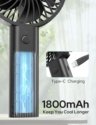 Image of COSTAR Handheld Fan, Brushless Motor Portable Hand Fan with Fan Base, 3 Speeds USB Fan, 1800mAh Battery Rechargeable for Summer and Travel Use by Women and Men (Black)