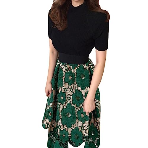 Jupe courte en dentelle verte taille haute avec coupe trapèze stretch