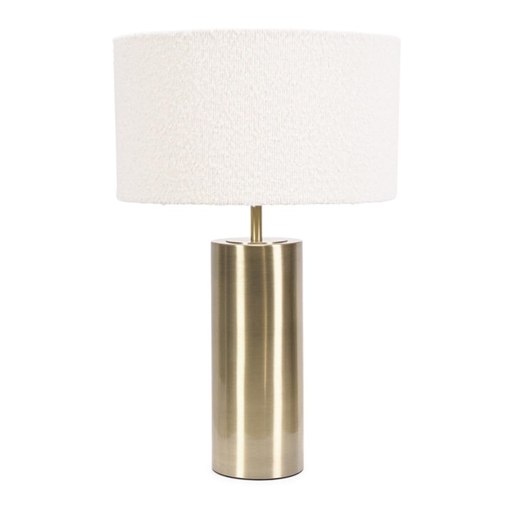 ValueLights Lexy Cream Boucle Shade with Antique Brass Dimmable Touch Table Lamp & Bulb