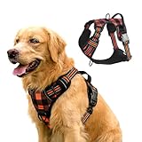 AIITLE Hundegeschirr mit Griff, reflektierend, klassisch, kariert, verstellbar, gepolstert, Anti-Erstickung, einfache Kontrolle für kleine, mittelgroße und große Hunde, Orange, Größe S