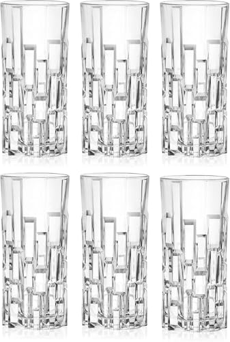 Image of Premium Crystal Water Glass Set of 6 - Highball Drinking Glasses Set for Home - Glass Set for Water Juice Shakes Mojito Cocktail Colddrinks (Addocx)