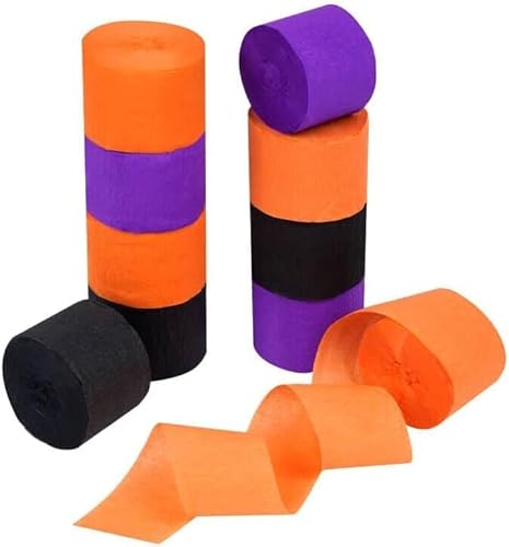 Belerry Lot de 10 rouleaux de papier crépon à suspendre pour décoration de fête d'Halloween, 250 m, noir, orange, violet, sans déchirures accidentelles pour décoration intérieure et extérieure