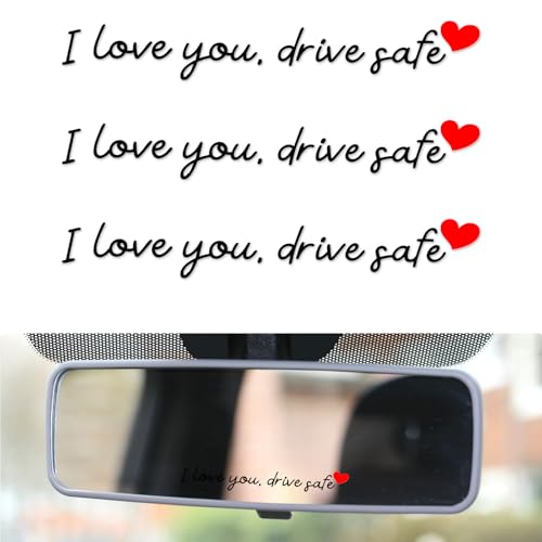 Image of 3pcs I Love You Driving Safe Mirror Sticker, Vinyl Car Decals Rear View Mirror Sticker Cute Car Drive Stickers and Decals for Vehicle Windows (Black)