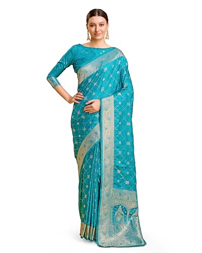 Image of Monjolika Fashion Women's Blushing Banarasi Silk Saree Zari Woven Work Enhanced Elegance Comes With Unstitched Blouse Piece