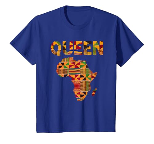 Cool African Queen Art Kente Cloth Africa Ghana Kids Women T-Shirt, Youth, Royal Blue, X-Small