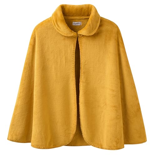 Keyocean Women Cape for Sleep, Easy On Cozy Fleece Bed Jacket Blanket for Elderly (Honey Gold, X-Large)