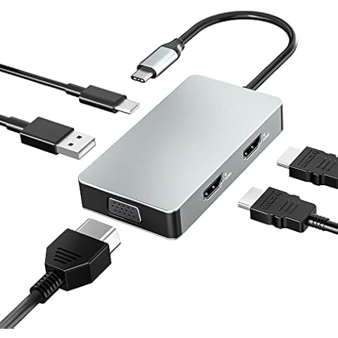 BDFFLY 5 in 1 Docking Station,USB-C Hub to Dual 4k@30Hz HDMI,1080P VGA,100W Power Delivery,USB 3.0 Data Ports Adapter for MacBook Pro,Dell,HP and More USB C Laptops Cover