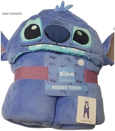Disney Lilo & Stitch Hooded Throw Blue Soft Fleece Cosy Wrap Blanket Stitch 3D Ears 120cm x 150cm PRIMARK