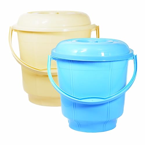 MORVI 5 Litre Plain LT with Lid Heavy Quality Plastic Bucket,for use in Bathroom, Kitchen, Laundry, Garage,Pack of 2 pc, 5 LTR. (Yellow Blue)