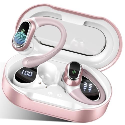 Image of Wireless Earbuds, 2026 Bluetooth 5.4 Headphones Sport, 50Hrs HiFi Stereo Deep Bass Over-Ear buds with ENC Noise Cancelling Mic, IP7 Waterproof & LED Display Earphones with Earhooks for Workout /Running