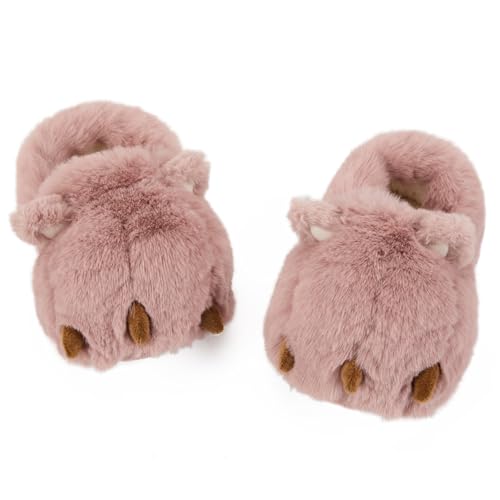 LEMZONE Fuzzy Animal Slippers for Women Cute Warm Furry Bear Paw Funny House Slippers with Non-skid Bottoms