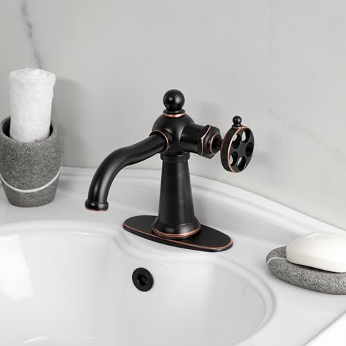 Robinet de salle de bain pour vasque moderne avec poignée moletée confortable et bonde