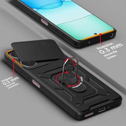 Image of AIBEX Back Cover for Poco M6 Plus 5G / Redmi 13 5G | D10 Tough Armor Case | Sliding Camera Shield | 360 Protection | Kickstand Ring Holder | Military-Grade Shockproof Bumper Case