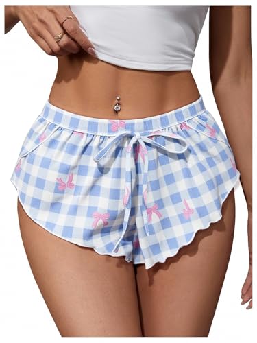 Image of MakeMeChic Women's Pajama Bottoms Floral Print Tie Front Micro Short Side Slit Summer Lounge Shorts