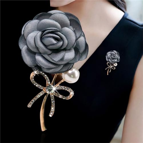 Image of WCRAZYE Elegant Rose Flower Brooch Pin for Women Men Wedding Party Gentleman's Essentials Handmade Crystal Pearl Fabric Flower Lapel Pin Dress Suit Accessories Boutonniere Ideas Gift Valentine's Day