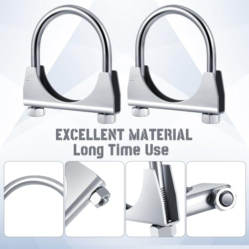 Image of 4 inch Exhaust Clamp Heavy Duty U-bolt Exhaust Clamp - Saddle Design Muffler Pipe Connector, Tip Hook Clip, Galvanized Iron, Fits 4 inch Od Pipes