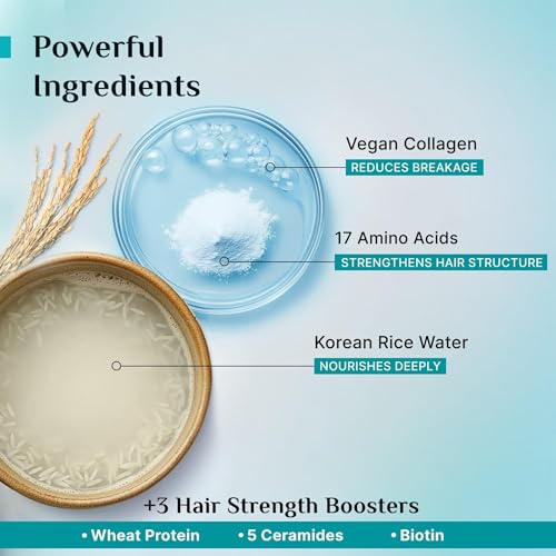 Image of Pilgrim Korean Rice Water & Collagen Advanced Damage Repair Shampoo - 400ml | with 17 Amino Acids, Wheat Protein & 5 Ceramides | Paraben-Free | For Dry & Damaged Hair | For Women and Men