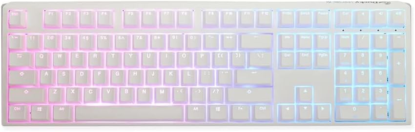 Ducky One 3 White 100% Mechanical Keyboard: Quack Mechanics Dampening, Hot-Swappable Cherry Black Switches, High-Density PBT Doubleshot Keycaps, RGB, US, White