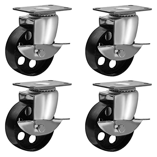 Get Discount Offer 4 All Steel Swivel Plate Caster Wheels w Brake Lock Heavy Duty High-Gauge Steel (3" with Brake)