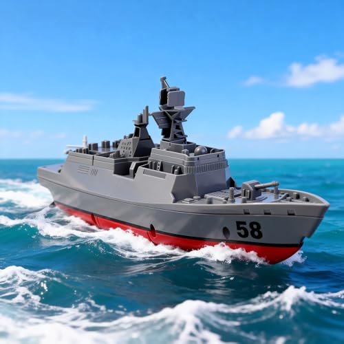 Ssccgym Remote Controlled Warship Battleship Destroyer Boat 10km/h 4WD 2.4G RC Boat On Water Lakes...