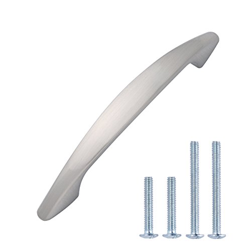AmazonBasics - Tirador moderno arqueado para armario, 10 cm de longitud (orificio central de 7,62 cm), níquel satinado - paquete de 10