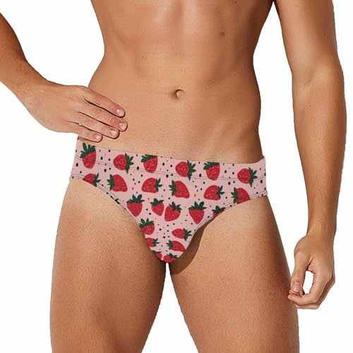 Strawberry Pattern Mens Swim Briefs Sexy Bikini Swimwear Bathing Suits Trunks