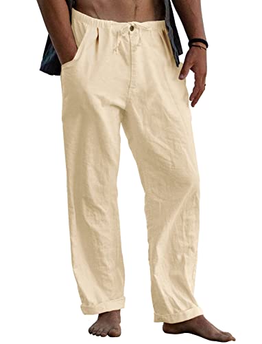 Image of Gafeng Mens Linen Pants Yoga Casual Beach Summer Harem Baggy Trousers