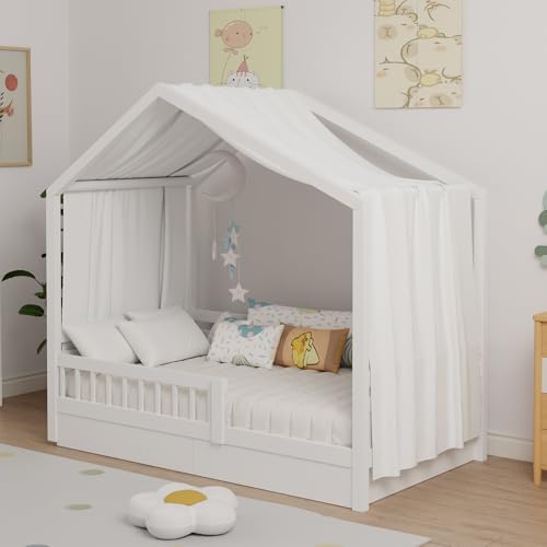 Zdada Hausbett Himmel, Betthimmel Hausbetten aus Baumwolle Musselin, Stoffhimmel für Hausbett Mädchen Jungen Baldachin Kinderbett Kinderzimmer Deko -135 x 420 cm Weiß