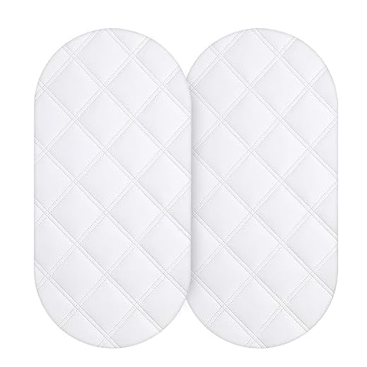 Yoofoss Waterproof Bassinet Mattress Pad Cover 2 Pack Fit for Hourglass/Oval Bassinet Mattress, Baby Bassinet Mattress Protector for Boys and Girls 32X16in White