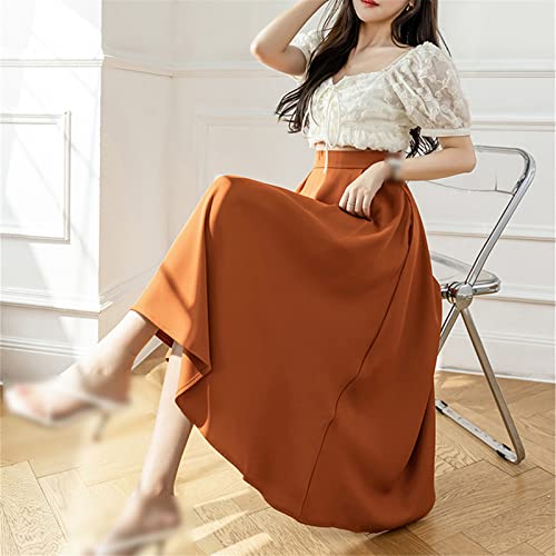 Jupe d'été plissée Kelsiop orange avec poches et taille haute confort - 7
