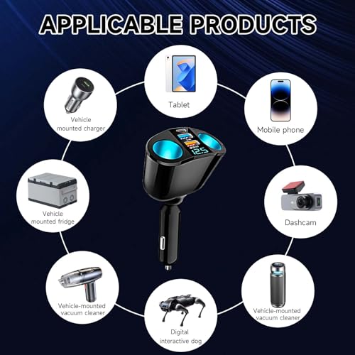 120W Car Cigarette Lighter Adapter, 12V/24V Car USB Charger Splitter Dual USB QC3.0 PD Double Cigarette Lighter Multi Socket with LED Voltmeter Fast Charging for Phones Dashcam Vehicle Devices - Image 4