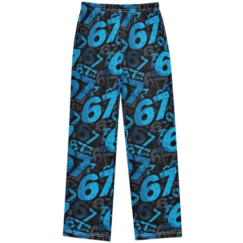 Pfrewn Blue 67 Pajama Pants Soft PJ Long Sleep Lounge Bottoms Ages 6-8 Years