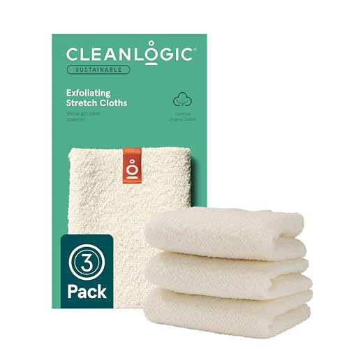 Cleanlogic CLC-02502-12 Body Exfoliating Cloth, Stretchy Organic Sustainable Cotton Exfoliator Bath And Shower Washcloths cover