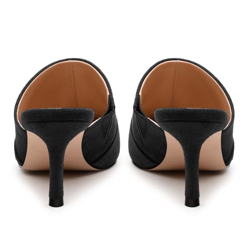 Women's Heeled Sandals, Square Closed Toe Mid Stiletto Heels, Solid Suede Slide Sandals for Women 2.5 Inch Party Dress Pumps Shoes4