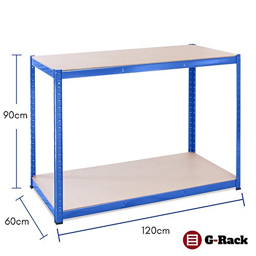 90cm x 120cm x 60cm, Blue 2 Tier 300kg Per Shelf), 600kg Capacity Garage Shed Workbench, 5 Year Warranty - Image 3