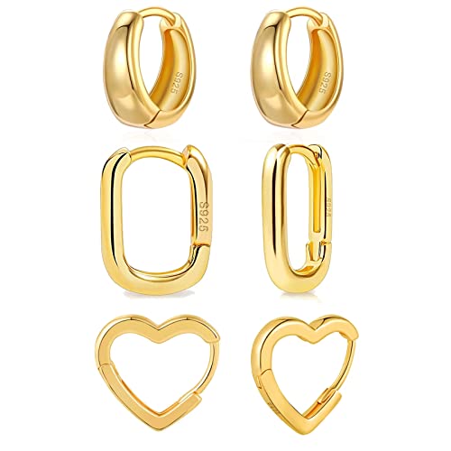 Ohrringe Set gold Damen Herz hängend - 925 Silber Creolen 18 Karat...