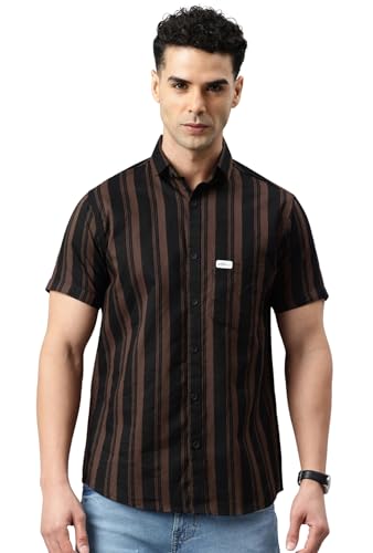Image of Majestic Man Men Slim Fit Cotton Striped Half Sleeve Casual Shirt