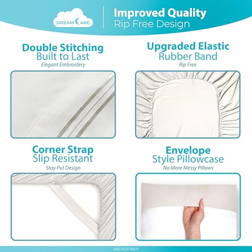 Image of DREAMCARE Queen Sheets - 6 pcs Breathable Cooling Sheets Queen - up to 15 inch | Deep Pocket Queen Sheets Set with Side Pockets - Extra Soft - Queen Sheet Set - Hotel Luxury Queen Bed Sheets - Ivory