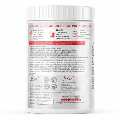 Image of Greek God Pre Workout | Extreme High Stim | 200mg Caffeine, 3000mg Beta-Alanine, 1000mg Citrulline, Black Pepper Extract | Explosive Energy & Focus (15 Servings, Mixed Fruit)