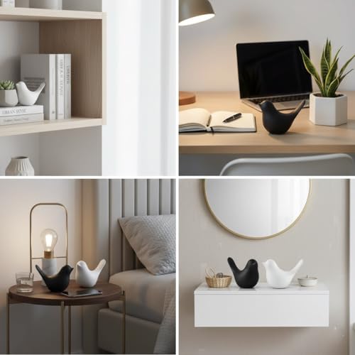 Image of Ceramic Birds Figurines Ceramic Blessing Birds Figurine Home Decorations Accessories Set of 2 (White & Black)