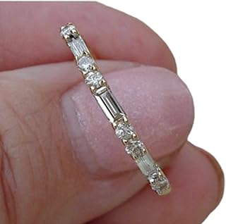 Ssjewel 1 Ct Baguette Cut Diamond Eternity Minimalist Wedding Band 14k Yellow Gold Finish Handmade Anniversary Stackable Thin Matching Gorgeous 925 Sterling Silver Band Ring Gift For Her